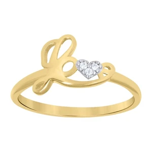 10k Two-Tone Gold Womens Cubic-Zirconia Love Heart Love Ring - Picture 1 of 1