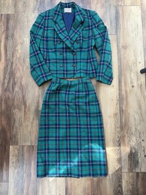 Vintage Pendleton Women’s Suit Plaid Blazer Pleated Skirt Midi 2 Jacket 6 - Image 1 of 4