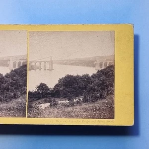 Bangor Stereoscope 3D C1865 Real Photo Menai Anglesey Suspension Bridge Wales - Picture 1 of 3