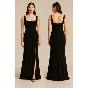 BHLDN Adena Crepe Dress Black Square Neck Gown Size 2 Hard to Find - Picture 1 of 7