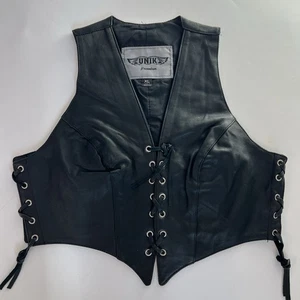 Gilet bikers donna UNIK vera pelle XL stringato moto pulcino nuovo senza etichette - Foto 1 di 3