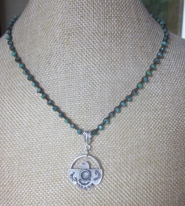 Thunderbird Southwest Necklace Turquoise Green Granite sundance-style handmade - Picture 1 of 10