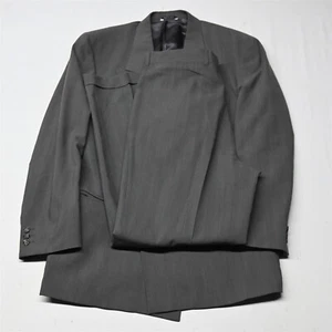 Vtg 90s Zanetti 42L 34x32 Gray Italy 100% Wool Double Breasted Jacket Pants Suit - Picture 1 of 12