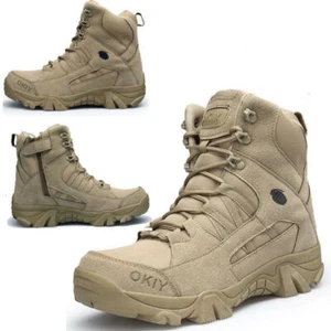 Men's Desert Army Combat Patrol Boots Tactical Military Work Tan Jungle Suede - Picture 1 of 11