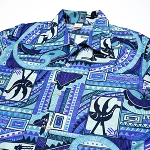 Vintage Jantzen USA Hawaiian Shirt Tiki Cabana Casual Animal Hieroglyphs Large - Picture 1 of 8