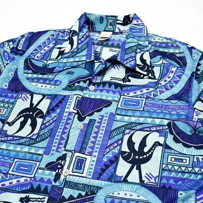 Camisa Hawaiana Jantzen EE. UU. De Colección Tiki Cabana Informal Animales Jeroglíficos Grande Foto 1 de 4