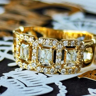 天然翡翠切割钻石 18K 黄金戒指 【日本制造】 — 第 1/4 张图片