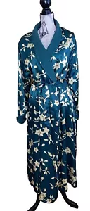 GO SOFTLY Morgenmantel Damen Lg. Blumen Satin Frottee gefüttert lang schön grün & gold - Bild 1 von 6