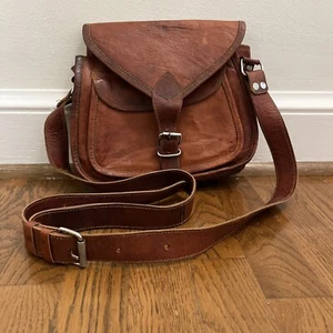 Komal's Passion Leather Satchel Shoulder Side Handbag Bag Leather Vintage Brown - Picture 1 of 10