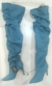 Womens Forever 21 Denim Stiletto Knee-High Boots Size 7 - Picture 1 of 5