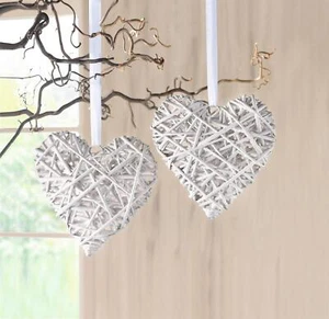 2 Hänger "Herz" aus Weide, 20cm, weiß, Wand Fenster Tür Hochzeits Deko - Bild 1 von 4
