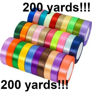 Satin Ribbon 1 inch wide (25mm) 200 yards long rolls all colors blue green red - Picture 1 of 85