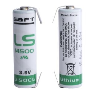 SAFT Lithium Battery AA LS14500CNR Soldering Flags U-Shape 3.6V 2.6Ah Li-SOCl2 1pcs