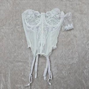 Vintage Victorias Secret Bustier 36 Sheer Bridal Lace Garter Fairy USA Made - Picture 1 of 7
