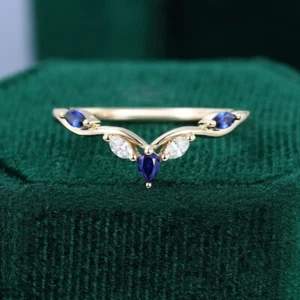 Lab Sapphire Hidden Halo Engagement Ring Pear Shape 925 Sterling Silver Band - Picture 1 of 6