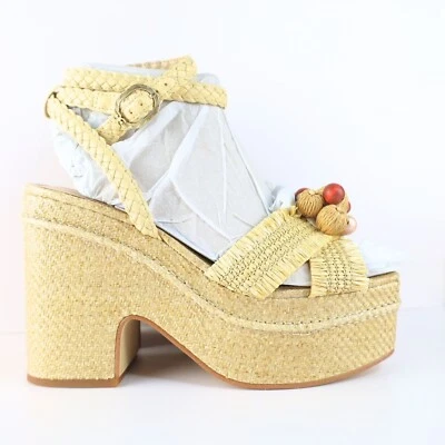 Sandálias plataforma feminina Sam Edelman Tate ráfia casca de ovo/creme tamanho 9,5M - Imagem 1 de 4