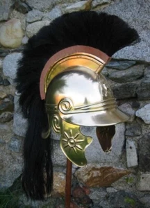 18ga Brass Sca Larp Medieval Roman Celtic Helmet with Black wearable Costume - Picture 1 of 4