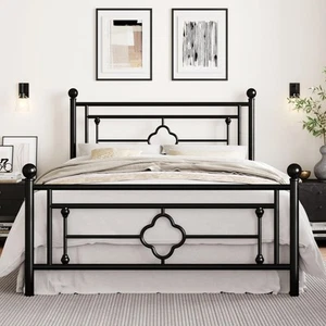 14 Inches Queen Size Metal Platform Bed Frame/Vintage Iron-Art Headboard and ... - Picture 1 of 8