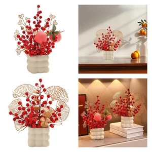 Chinese New Year Artificial Potted Plant Bonsai Feng Shui Ornament Ceramic - Picture 1 of 11