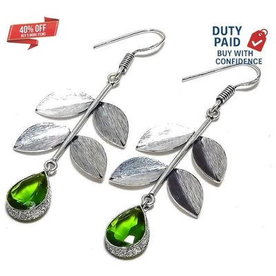 Christmas Sale Sterling Silver Genuine PERIDOT Anniversary DROP/DANGLE Earrings - Image 1 of 4