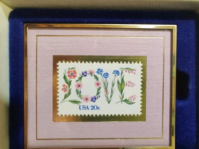 Selo Hanford Heirlooms emoldurado 20¢ EUA LOVE original na caixa com suporte - Imagem 1 de 4