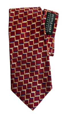 Corbata Tuttle Golf Collection Seda Hombre Inglaterra Borgoña Rojo, Cuadrados 59x3.75 Foto 1 de 4
