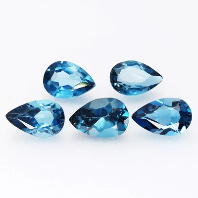 5 Piezas/Lote 4.64ct Pera Tamaños Mixtos Topacio Natural Brasileño Londres Azul ¡Precioso! Foto 1 de 4