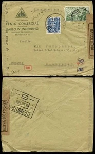 SPAIN 1944 GOVT.CENSOR + GERMANY...COMMERCIAL PHOENIX BIRD FENIX ENVELOPE - Picture 1 of 1