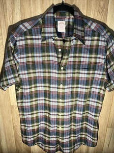 Brooks Brothers Madison Linen Multicolor Plaid Men’s Small Red Blue Green Button - Picture 1 of 7