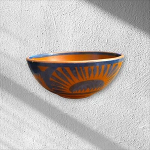 Vintage Mexiko Keramik handbemalt Schale Südwestdekor mexikanischer Ton blau  - Bild 1 von 9