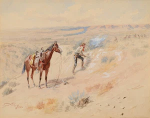 Charles Russell Man Hunting Antelope Canvas Print 16 x 20 - Picture 1 of 4