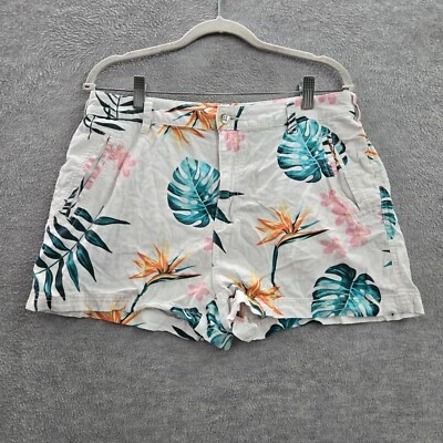 Pantalones Cortos Guess Mujer Grandes Blanco Floral Mezcla de Lino Chino Bolsillos 2.5 pulgadas Entrepierna Foto 1 de 4