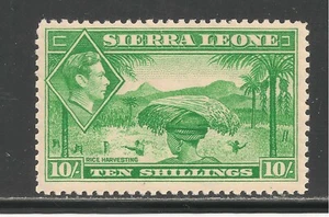 Sierra Leone #184 (A26) SG #199 ss postfrisch VLH - 1938 10sh Reisernte und KGVI - Bild 1 von 2