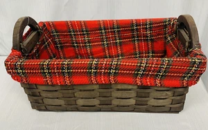 Christmas Wood Basket with Handles and Plaid Print 11"x6"x5", Celebrate It - Picture 1 of 8