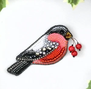 DIY Brooch Bullfinch Kit Embroidery DIY Jewelry Making Beadwork b-207 - Picture 1 of 8