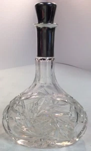 Antique Glass Silver Stamped 800 Corked Cut Glass Decanter Liquor Bottle - Picture 1 of 12