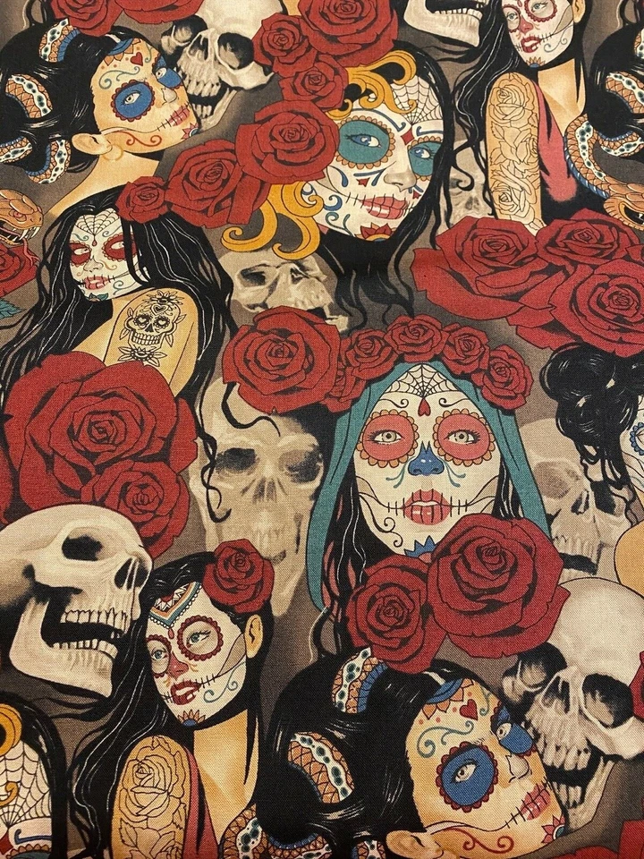 Tela tatuaje rosas calaveras nocturnas damas - 18" x 44"  Foto 1 de 1