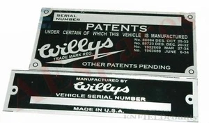 Fahrzeug Seriennummer Daten Patentschild für Jeeps Willys - Bild 1 von 4