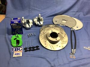 MGB FRONT BRAKE UPGRADE KIT DRILLED SLOTTED DISCS CALIPERS PADS HOSES & FITTINGS