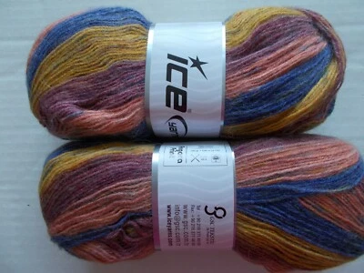 Hilos de hielo hilo estampado angora, granate/oro/azul/melocotón, lote de 2, (582 yardas ea) Foto 1 de 2