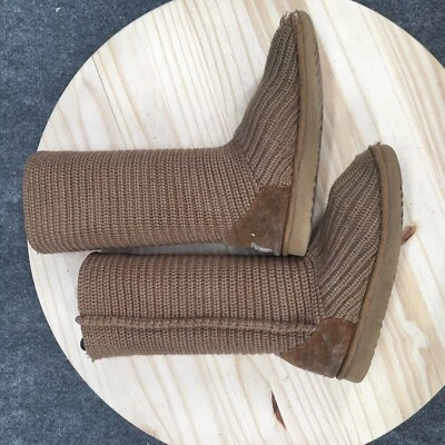 UGG Boots Womens 7 Classic Cardy Knit Brown Mid-Calf Comfort Round Toe SN 5817 - Image 1 of 4