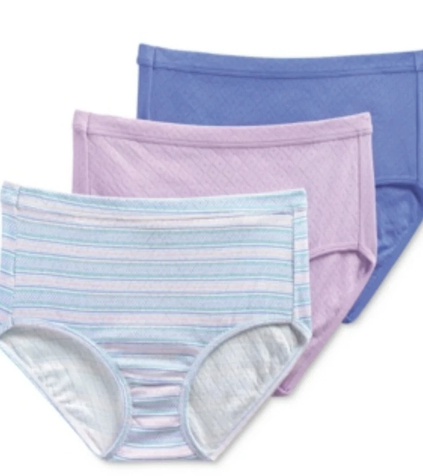 Jockey Women's Elance Breathe Brief 3 Pk Blue Pink Stripe Size 6 - Image 1 of 4