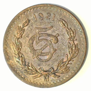MEXICO 1921 Mo BRONZE 5 CENTAVOS CH AU (KM#422) - Picture 1 of 2