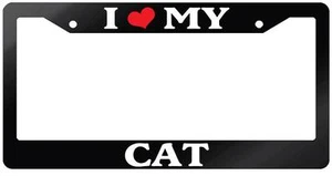 Glossy Black License Plate Frame I HEART MY CAT Auto Accessory -324 - Picture 1 of 1