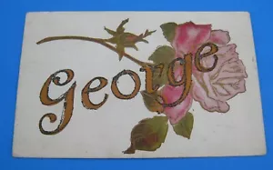 George Jungen Name Glitzer Schrift großer Buchstabe Rose Blume alte Postkarte 1910er - Bild 1 von 15