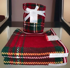 CARO HOME HOLIDAYS WEIHNACHTEN ROT SCHOTTENKARO BAUMWOLLE 2 BADEN 2 HANDTÜCHER SET NEU MIT ETIKETT - Bild 1 von 11