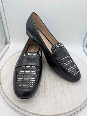 Mocasines sin cordones de cuero para mujer Cole Haan Stassi, negro/blanco talla 11B Foto 1 de 4