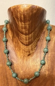 Vintage 14k Gold And Green Jade Bead Necklace 18” - Picture 1 of 11