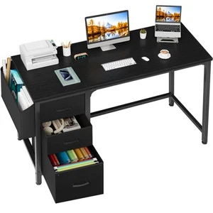Computer Desk with Fabric File Drawers Cabinet, 55 Inch Reversible Home Offic... - Picture 1 of 7