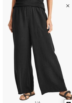 Pantalones Angie Palazzo de lino/rayón pierna ancha cintura elástica para mujer talla M negros Foto 1 de 4